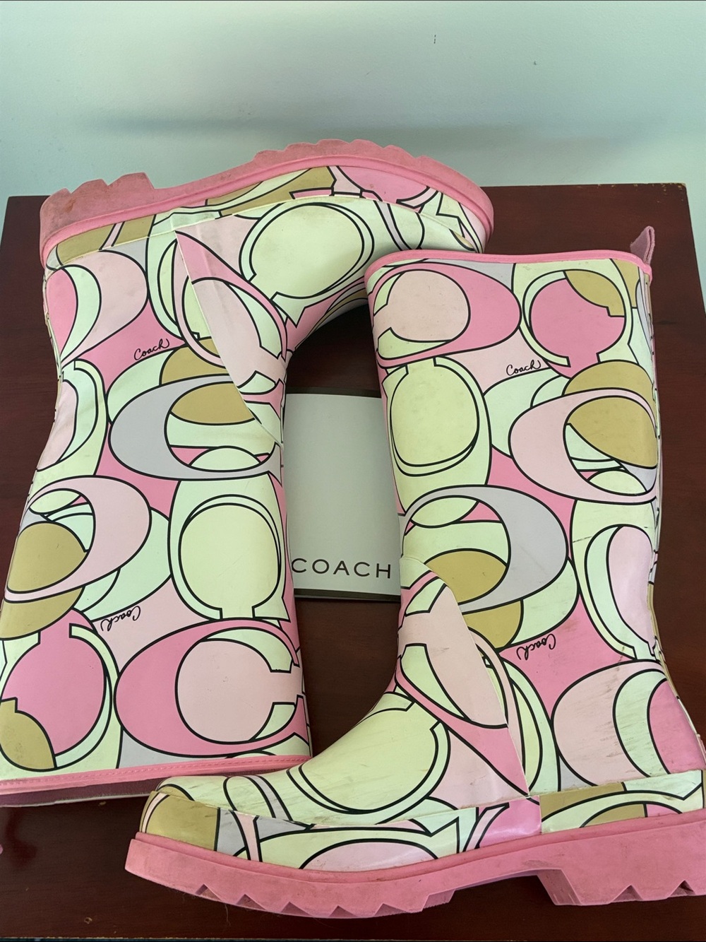 Coach Pink Multi-Color Signature Pattern Women Rain Boots 8 - Picture 6 of 8